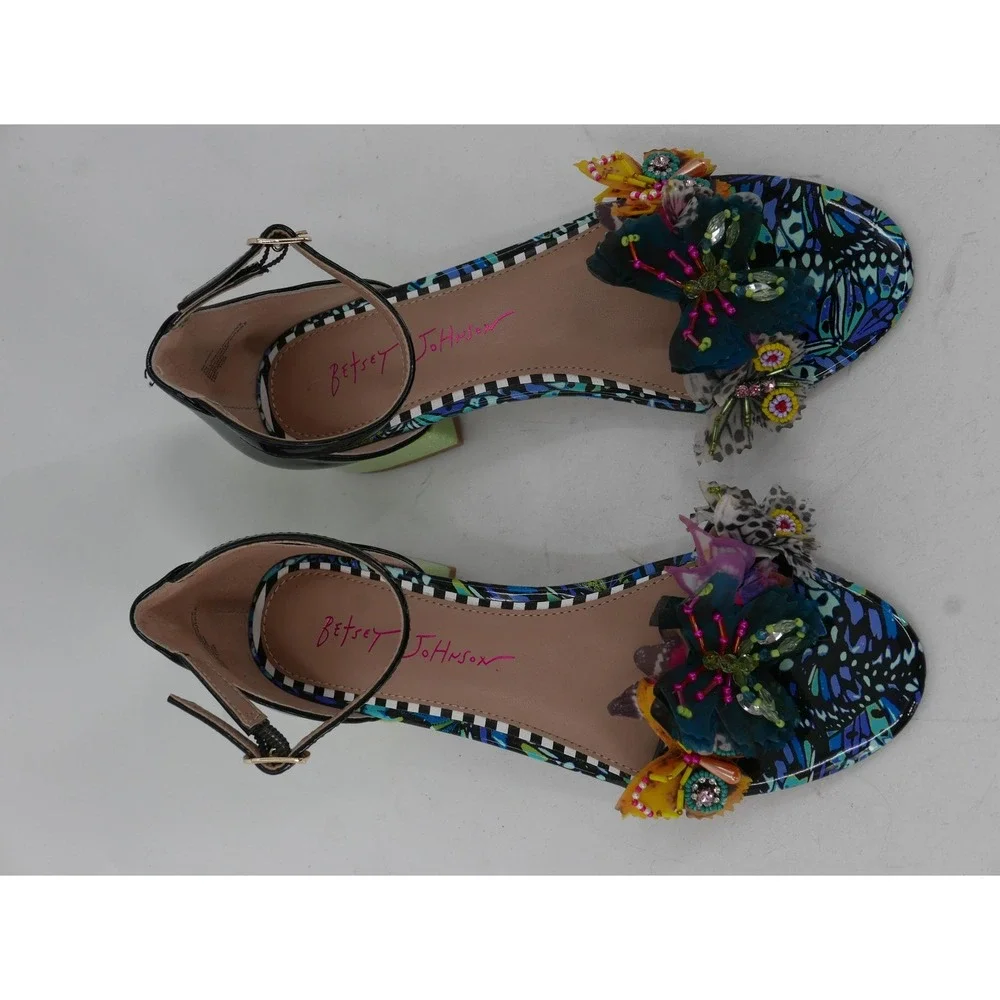 Betsey Johnson Pippy Sandals Multicolor Butterfly Beaded Block Heel Girls 4M